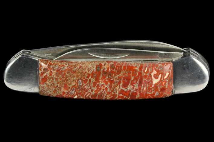 Pocketknife With Fossil Dinosaur Bone (Gembone) Inlays - Blade #127557